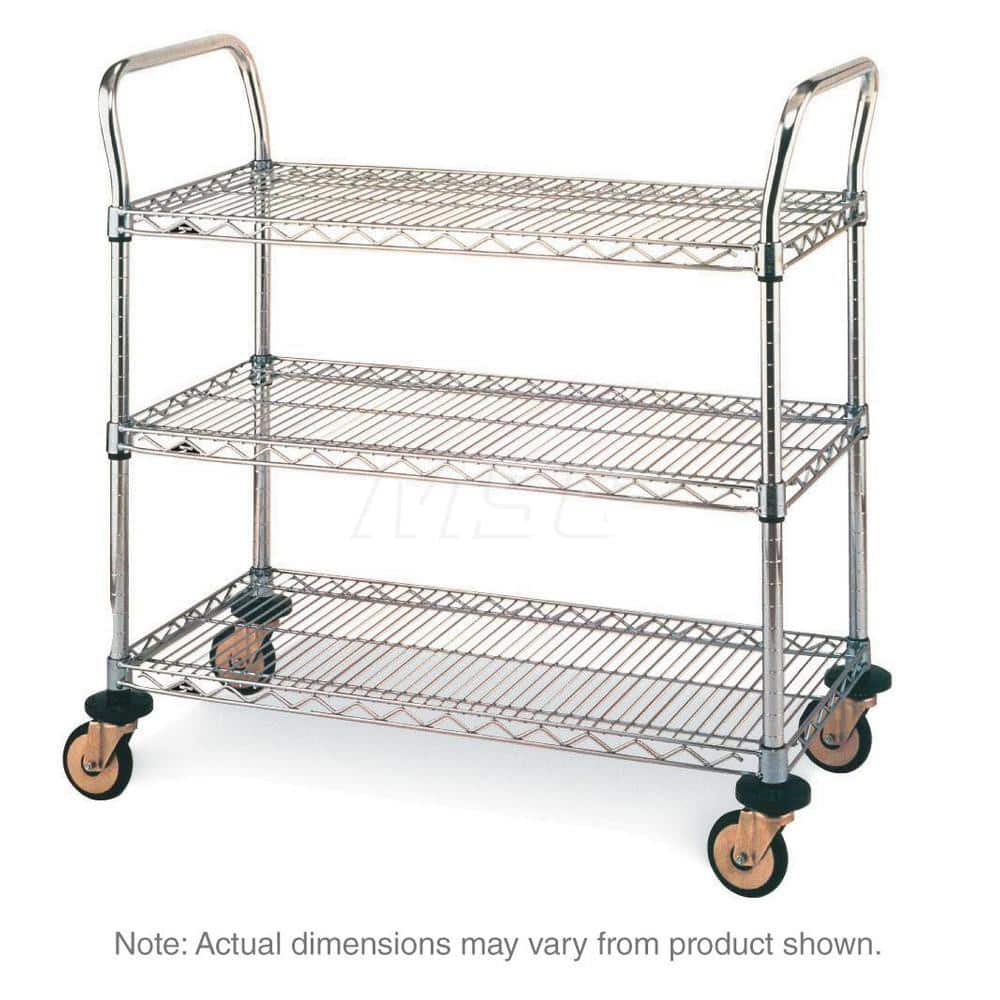 Utility Cart: 38″ OAH, Steel, Silver