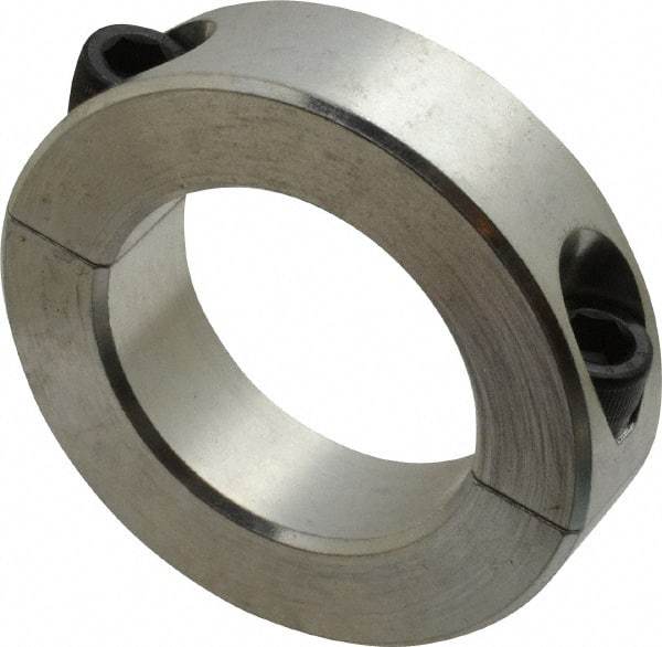 Climax Metal Products - 1-5/8" Bore, Aluminum, Two Piece Two Piece Split Shaft Collar - 2-5/8" Outside Diam, 11/16" Wide - Best Tool & Supply