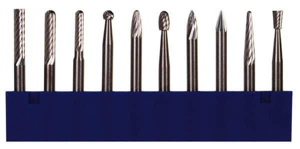 M.A. Ford - 10 Piece, 1/8" Shank Burr Set - Tungsten Carbide, Multiple Head Shape - Best Tool & Supply