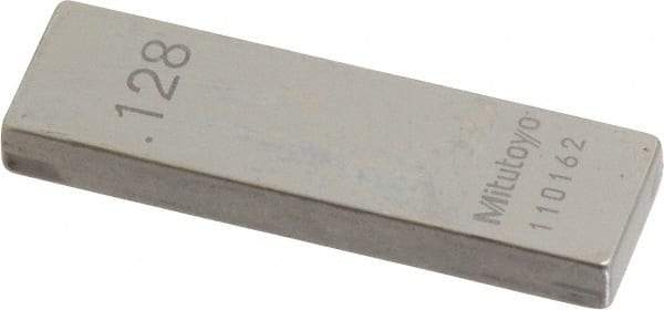 Mitutoyo - 0.128" Rectangular Steel Gage Block - Accuracy Grade 0, Includes Certificate of Inspection - Best Tool & Supply