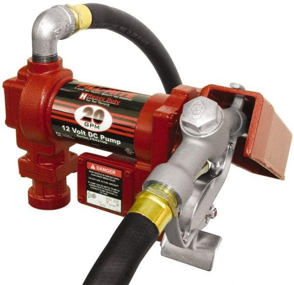 Tuthill - 20 GPM, 1" Hose Diam, DC High Flow Tank Pump with Manual Nozzle - 1" Inlet, 1" Outlet, 12 Volts, 12' Hose Length, 1/4 hp - Best Tool & Supply