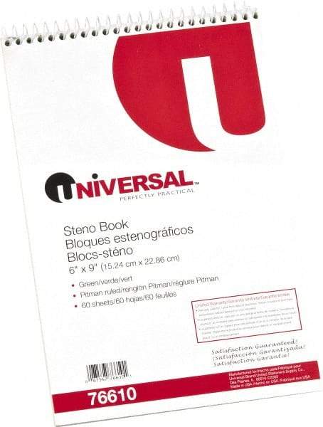 UNIVERSAL - 60 Sheet, 6 x 9", Steno Book - Green - Best Tool & Supply