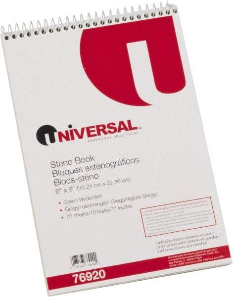 UNIVERSAL - 70 Sheet, 6 x 9", Steno Book - Green - Best Tool & Supply