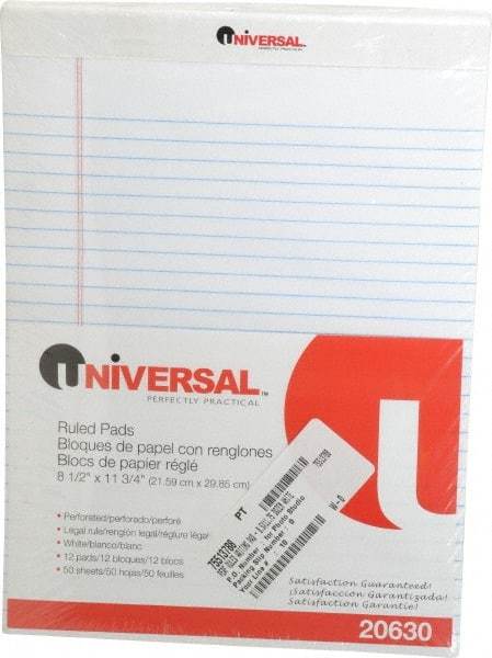 UNIVERSAL - 50 Sheet, 8 x 11-3/4", Perforated Style Ruled Pads - White - Best Tool & Supply