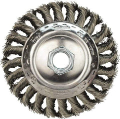 Milwaukee Tool - 4" OD, 5/8" Arbor Hole, Knotted Stainless Steel Wheel Brush - 3/8" Face Width, 3/4" Trim Length, 0.023" Filament Diam, 12,000 RPM - Best Tool & Supply