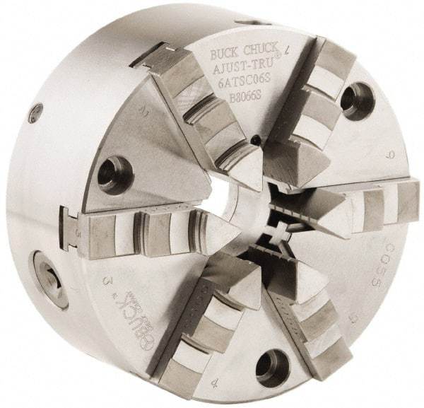 Buck Chuck Company - 6 Jaws, 10" Diam, Self Centering Manual Lathe Chuck - Front Mount, Adjustable, 2,600 Max RPM, 3.23" Through Hole Diam, Forged Steel - Best Tool & Supply