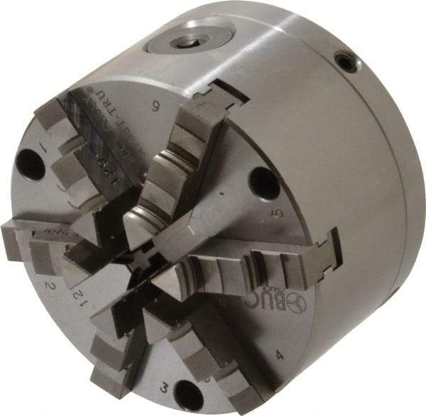 Buck Chuck Company - 6 Jaws, 4" Diam, Self Centering Manual Lathe Chuck - Front Mount, Adjustable, 4,725 Max RPM, 1.04" Through Hole Diam, Forged Steel - Best Tool & Supply