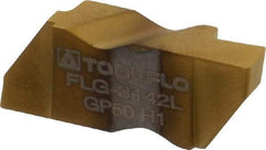 Tool-Flo - 3142FLG Grade GP50, 3.61mm Cutting Width Carbide Grooving Insert - 4.57mm Max Depth of Cut, Left Hand, 0.005 to 0.01" Corner Radius, TiN Finish - Best Tool & Supply