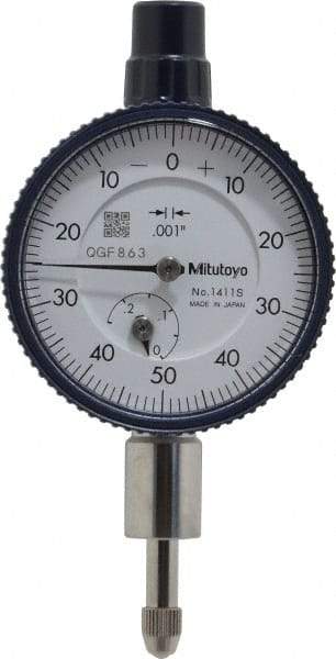 Mitutoyo - 1/4" Range, 0-50-0 Dial Reading, 0.001" Graduation Dial Drop Indicator - 1-5/8" Dial, 0.1" Range per Revolution, 0.001" Accuracy, Revolution Counter - Best Tool & Supply