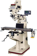 Jet - 9" Table Width x 42" Table Length, Variable Speed Pulley Control, 3 Phase Knee Milling Machine - R8 Spindle Taper, 3 hp - Best Tool & Supply