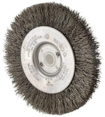 Weiler - 4" OD, 1/2" Arbor Hole, Crimped Steel Wheel Brush - 1/2" Face Width, 7/8" Trim Length, 0.0095" Filament Diam, 12,500 RPM - Best Tool & Supply