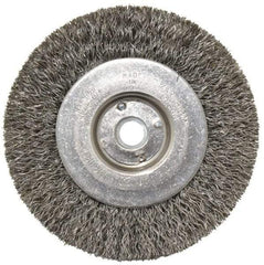 Weiler - 4" OD, 1/2" Arbor Hole, Crimped Steel Wheel Brush - 1/2" Face Width, 7/8" Trim Length, 0.0118" Filament Diam, 12,500 RPM - Best Tool & Supply