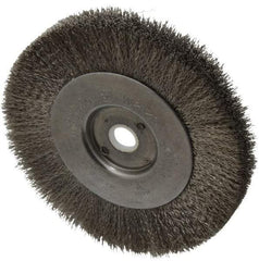 Weiler - 4" OD, 1/2" Arbor Hole, Crimped Stainless Steel Wheel Brush - 1/2" Face Width, 7/8" Trim Length, 0.006" Filament Diam, 12,500 RPM - Best Tool & Supply