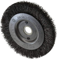 Weiler - 3" OD, 1/2" Arbor Hole, Crimped Steel Wheel Brush - 7/16" Face Width, 1/2" Trim Length, 0.008" Filament Diam, 12,500 RPM - Best Tool & Supply