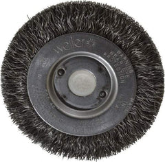 Weiler - 3" OD, 1/2" Arbor Hole, Crimped Steel Wheel Brush - 7/16" Face Width, 1/2" Trim Length, 0.0118" Filament Diam, 12,500 RPM - Best Tool & Supply