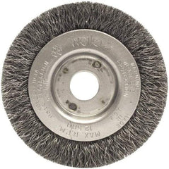 Weiler - 3" OD, 1/2" Arbor Hole, Crimped Steel Wheel Brush - 7/16" Face Width, 1/2" Trim Length, 0.014" Filament Diam, 12,500 RPM - Best Tool & Supply