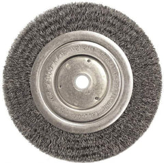 Weiler - 6" OD, 5/8" Arbor Hole, Crimped Steel Wheel Brush - 1/2" Face Width, 1-1/16" Trim Length, 0.0118" Filament Diam, 6,000 RPM - Best Tool & Supply