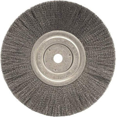 Weiler - 8" OD, 5/8" Arbor Hole, Crimped Steel Wheel Brush - 3/4" Face Width, 2-1/16" Trim Length, 0.006" Filament Diam, 6,000 RPM - Best Tool & Supply