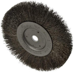 Weiler - 6" OD, 5/8" Arbor Hole, Crimped Stainless Steel Wheel Brush - 1/2" Face Width, 1-7/16" Trim Length, 0.0104" Filament Diam, 6,000 RPM - Best Tool & Supply