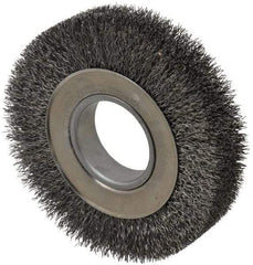 Weiler - 6" OD, 2" Arbor Hole, Crimped Steel Wheel Brush - 1-1/4" Face Width, 1-1/8" Trim Length, 0.014" Filament Diam, 6,000 RPM - Best Tool & Supply