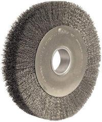 Weiler - 10" OD, 2" Arbor Hole, Crimped Steel Wheel Brush - 2" Face Width, 1-7/8" Trim Length, 0.0104" Filament Diam, 4,000 RPM - Best Tool & Supply