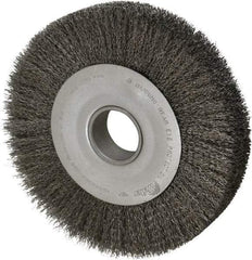 Weiler - 10" OD, 2" Arbor Hole, Crimped Steel Wheel Brush - 1-5/8" Face Width, 1-7/8" Trim Length, 0.014" Filament Diam, 4,000 RPM - Best Tool & Supply