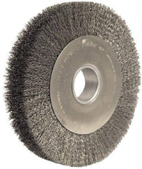 Weiler - 10" OD, 2" Arbor Hole, Crimped Steel Wheel Brush - 2" Face Width, 1-7/8" Trim Length, 0.02" Filament Diam, 4,000 RPM - Best Tool & Supply