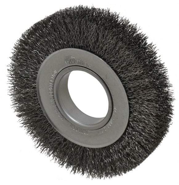 Weiler - 6" OD, 2" Arbor Hole, Crimped Steel Wheel Brush - 1" Face Width, 1-1/8" Trim Length, 0.014" Filament Diam, 6,000 RPM - Best Tool & Supply