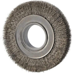 Weiler - 6" OD, 2" Arbor Hole, Crimped Stainless Steel Wheel Brush - 1" Face Width, 1-1/8" Trim Length, 0.0104" Filament Diam, 6,000 RPM - Best Tool & Supply