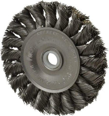 Weiler - 3" OD, 1/2" Arbor Hole, Knotted Steel Wheel Brush - 3/8" Face Width, 5/8" Trim Length, 0.014" Filament Diam, 25,000 RPM - Best Tool & Supply