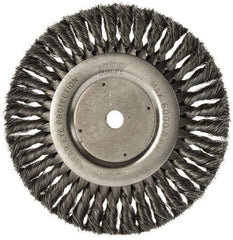 Weiler - 8" OD, 5/8" Arbor Hole, Knotted Steel Wheel Brush - 5/8" Face Width, 1-5/8" Trim Length, 0.0118" Filament Diam, 6,000 RPM - Best Tool & Supply