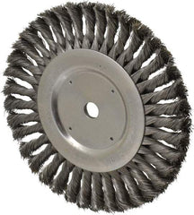 Weiler - 8" OD, 5/8" Arbor Hole, Knotted Steel Wheel Brush - 5/8" Face Width, 1-5/8" Trim Length, 0.016" Filament Diam, 6,000 RPM - Best Tool & Supply