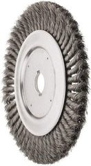 Weiler - 10" OD, 1-1/4" Arbor Hole, Knotted Steel Wheel Brush - 3/4" Face Width, 1-3/4" Trim Length, 0.016" Filament Diam, 4,500 RPM - Best Tool & Supply