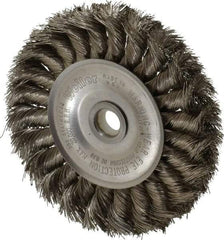 Weiler - 4" OD, 1/2" Arbor Hole, Knotted Stainless Steel Wheel Brush - 1/2" Face Width, 7/8" Trim Length, 0.0118" Filament Diam, 20,000 RPM - Best Tool & Supply