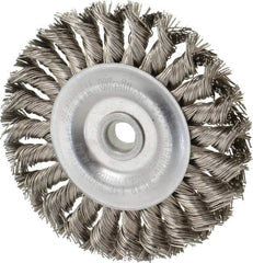 Weiler - 4" OD, 1/2" Arbor Hole, Knotted Stainless Steel Wheel Brush - 1/2" Face Width, 7/8" Trim Length, 0.02" Filament Diam, 20,000 RPM - Best Tool & Supply