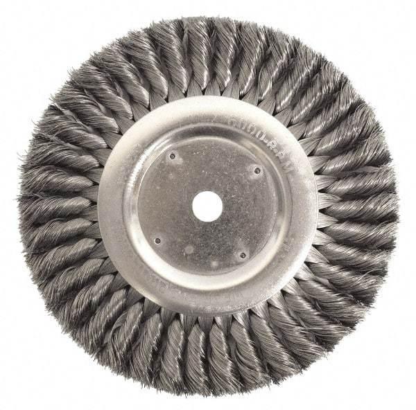 Weiler - 12" OD, 2" Arbor Hole, Knotted Steel Wheel Brush - 1-1/4" Face Width, 2-3/4" Trim Length, 0.0118" Filament Diam, 3,600 RPM - Best Tool & Supply