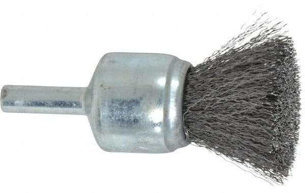 Weiler - 3/4" Brush Diam, Crimped, End Brush - 1/4" Diam Steel Shank, 22,000 Max RPM - Best Tool & Supply