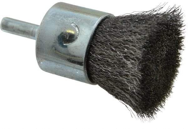 Weiler - 1" Brush Diam, Crimped, End Brush - 1/4" Diam Steel Shank, 22,000 Max RPM - Best Tool & Supply