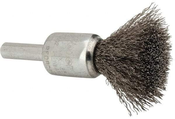 Weiler - 1/2" Brush Diam, Crimped, End Brush - 1/4" Diam Steel Shank, 25,000 Max RPM - Best Tool & Supply