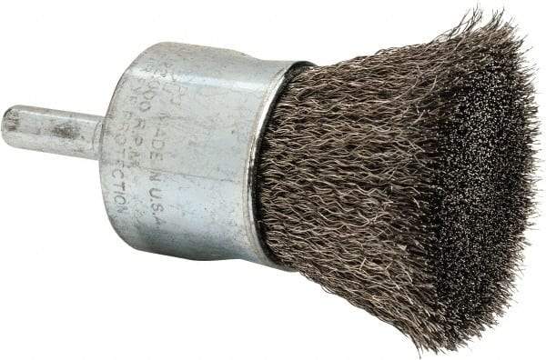 Weiler - 1" Brush Diam, Crimped, End Brush - 1/4" Diam Steel Shank, 22,000 Max RPM - Best Tool & Supply