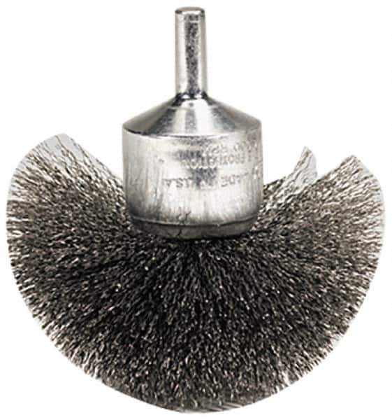 Weiler - 2-3/4" Brush Diam, Crimped, Flared End Brush - 1/4" Diam Shank, 16,000 Max RPM - Best Tool & Supply