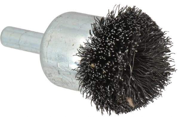 Weiler - 1-1/4" Brush Diam, Crimped, Flared End Brush - 1/4" Diam Shank, 20,000 Max RPM - Best Tool & Supply