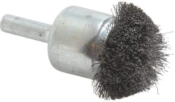 Weiler - 1-1/4" Brush Diam, Crimped, Flared End Brush - 1/4" Diam Shank, 20,000 Max RPM - Best Tool & Supply