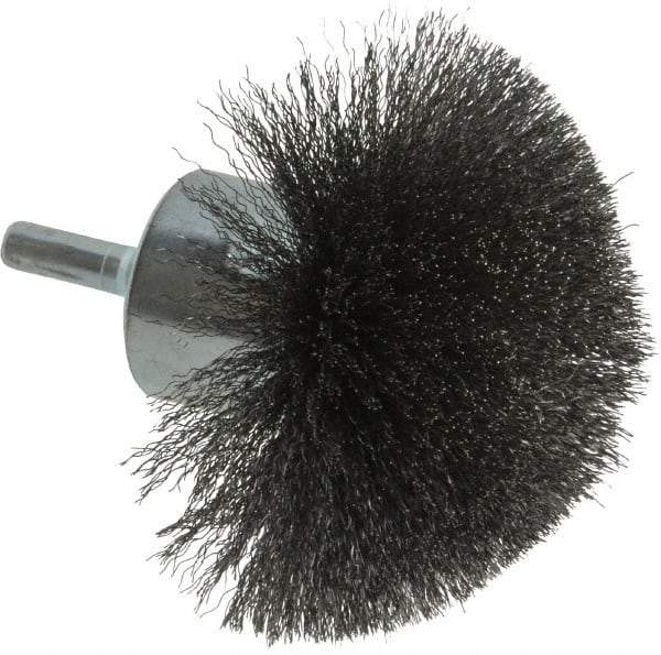 Weiler - 3" Brush Diam, Crimped, Flared End Brush - 1/4" Diam Shank, 16,000 Max RPM - Best Tool & Supply