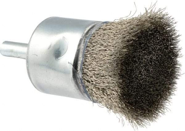 Weiler - 1" Brush Diam, Crimped, End Brush - 1/4" Diam Shank, 22,000 Max RPM - Best Tool & Supply