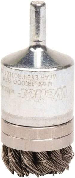 Weiler - 1-1/8" Brush Diam, Knotted, End Brush - 1/4" Diam Shank, 18,000 Max RPM - Best Tool & Supply