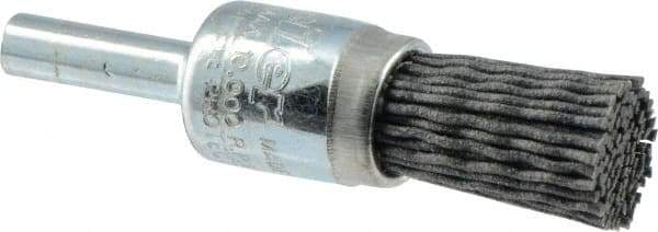 Weiler - 180 Grit, 1/2" Brush Diam, Crimped, End Brush - Very Fine Grade, 1/4" Diam Shank, 10,000 Max RPM - Best Tool & Supply