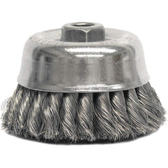 Weiler - Cup Brushes; Brush Diameter (Inch): 4 ; Fill Material: Stainless Steel ; Filament/Wire Diameter (Decimal Inch): 0.0200 ; Wire Type: Knotted ; Arbor Type: Threaded Arbor ; Arbor Hole Thread Size: 5/8-11 - Exact Industrial Supply