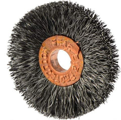 Weiler - 1-1/4" OD, 1/4" Arbor Hole, Crimped Steel Wheel Brush - 1/4" Face Width, 3/8" Trim Length, 0.006" Filament Diam, 20,000 RPM - Best Tool & Supply