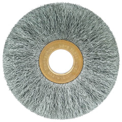 Weiler - Wheel Brushes; Outside Diameter (Inch): 3 ; Arbor Hole Thread Size: 5/8 ; Wire Type: Crimped Wire ; Fill Material: Steel ; Face Width (Inch): 5/8 ; Trim Length (Inch): 15/16 - Exact Industrial Supply